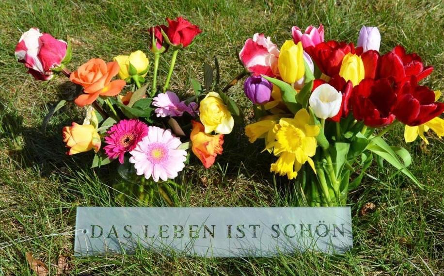 2 bunte Frühlingsblumensträuße auf grüner Wiese