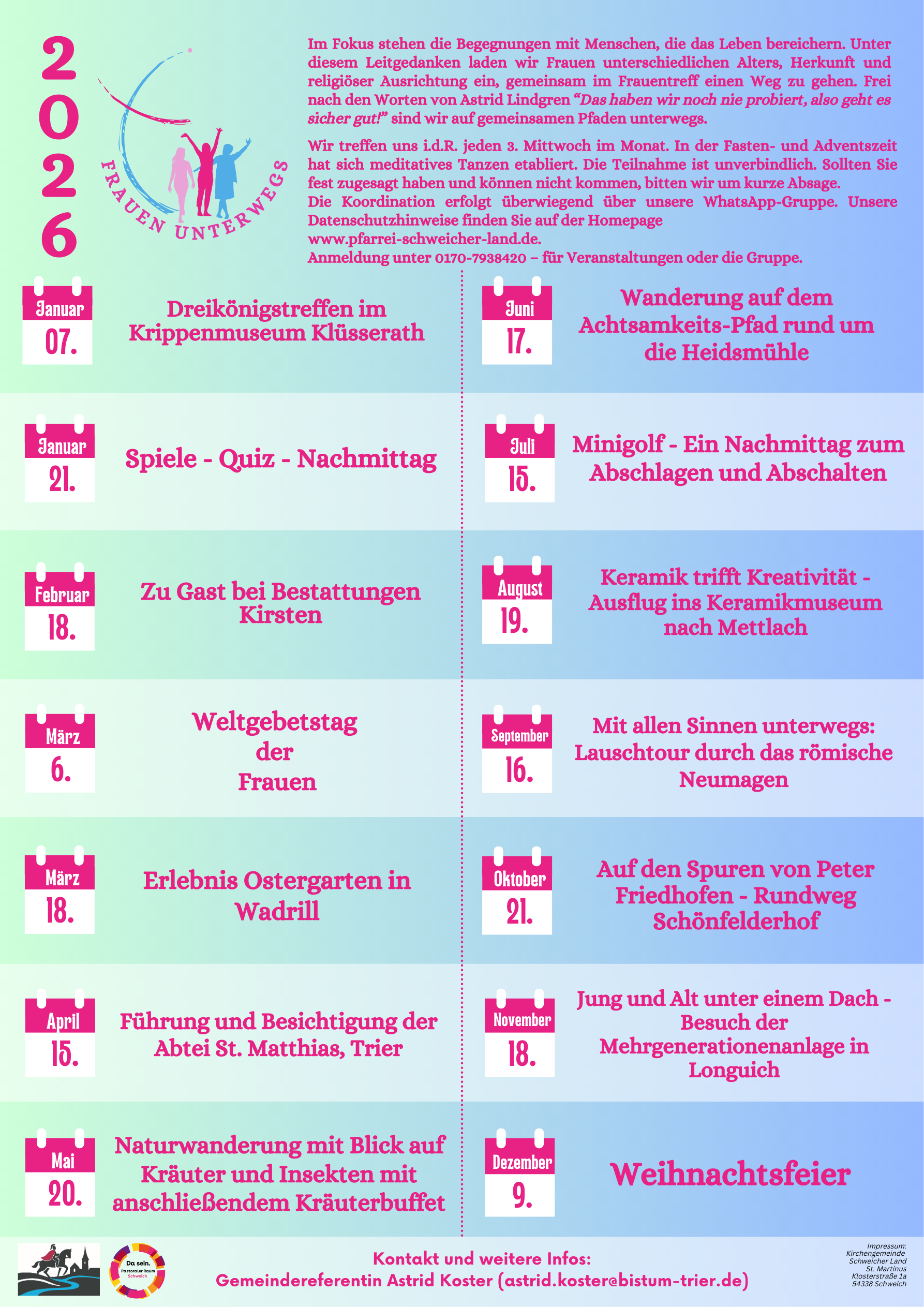 Frauen unterwegs Jahresplanung 2026 (c) Astrid Koster Frauen unterwegs Jahresplanung 2026